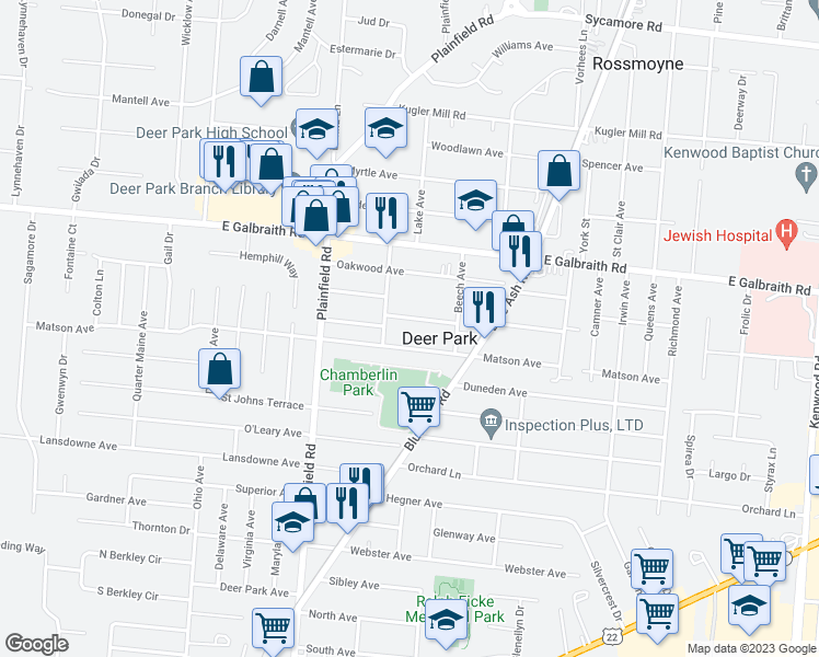 map of restaurants, bars, coffee shops, grocery stores, and more near 4213 Schenck Avenue in Cincinnati