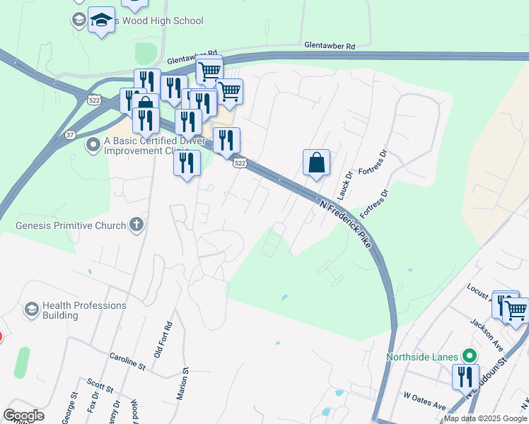 map of restaurants, bars, coffee shops, grocery stores, and more near 111 Redwood Lane in Winchester