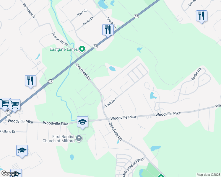 map of restaurants, bars, coffee shops, grocery stores, and more near 99 Meadowcrest Lane in Loveland
