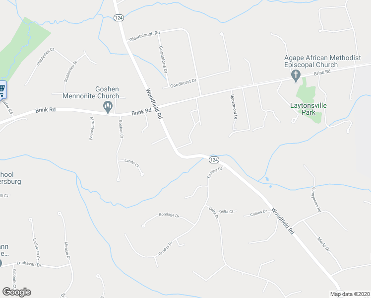 map of restaurants, bars, coffee shops, grocery stores, and more near 21301 Woodfield Road in Gaithersburg