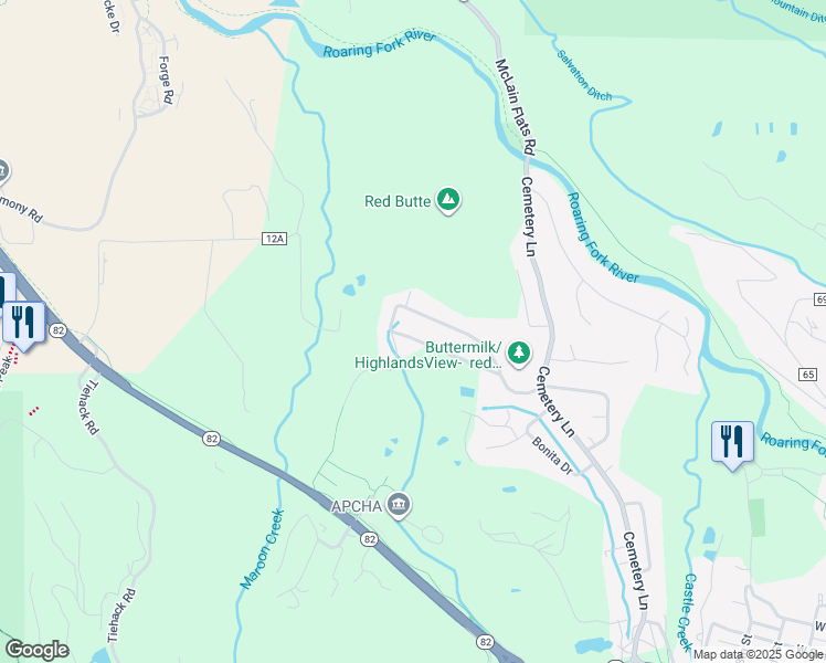 map of restaurants, bars, coffee shops, grocery stores, and more near 1610 Homestake Drive in Aspen