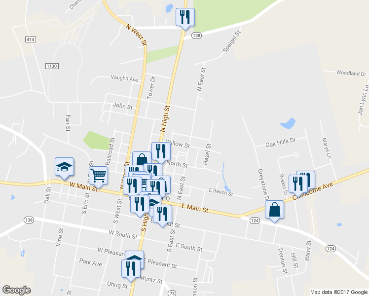 map of restaurants, bars, coffee shops, grocery stores, and more near 147 Willow Street in Hillsboro