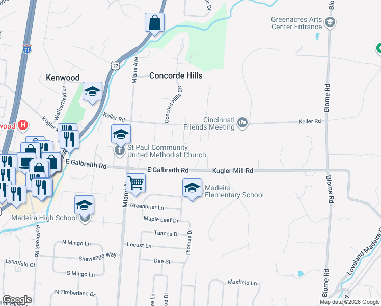 map of restaurants, bars, coffee shops, grocery stores, and more near 7904 Kugler Mill Road in Cincinnati