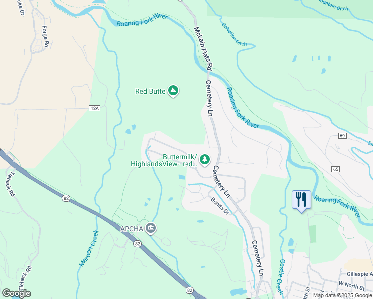 map of restaurants, bars, coffee shops, grocery stores, and more near 1540 Silver King Drive in Aspen