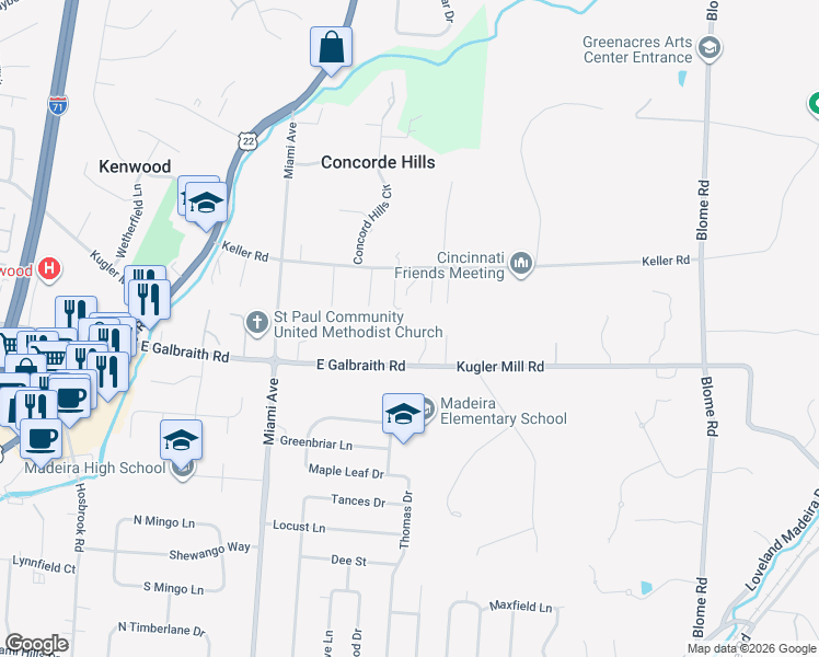 map of restaurants, bars, coffee shops, grocery stores, and more near 7904 Kugler Mill Road in Cincinnati