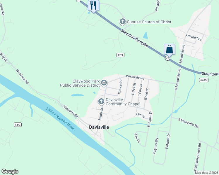 map of restaurants, bars, coffee shops, grocery stores, and more near 46 Hickory Street in Davisville