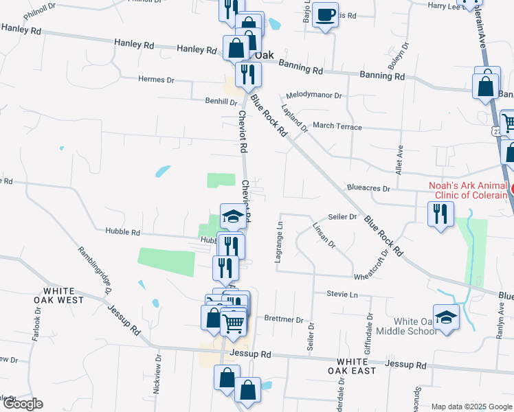 map of restaurants, bars, coffee shops, grocery stores, and more near 6286 Cheviot Road in Cincinnati