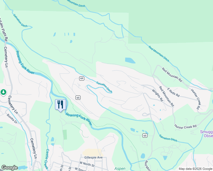 map of restaurants, bars, coffee shops, grocery stores, and more near 274 Draw Drive in Aspen