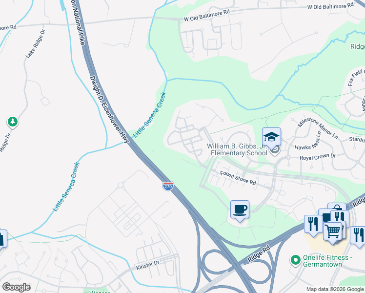 map of restaurants, bars, coffee shops, grocery stores, and more near 12942 Boggy Trail Way in Germantown