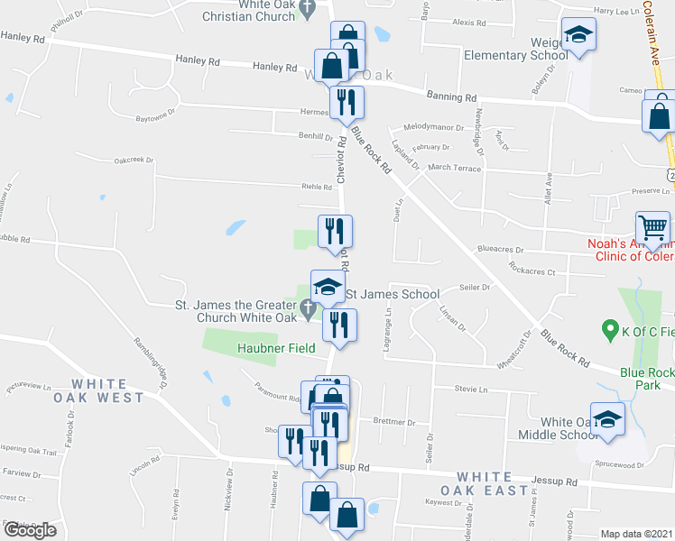 map of restaurants, bars, coffee shops, grocery stores, and more near 6273 Cheviot Road in Cincinnati