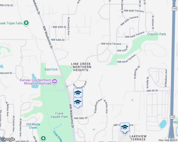 map of restaurants, bars, coffee shops, grocery stores, and more near 6108 North Harden Court in Kansas City
