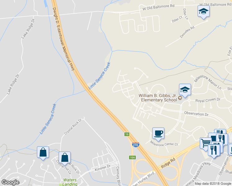 map of restaurants, bars, coffee shops, grocery stores, and more near 13071 Woodcutter Circle in Germantown
