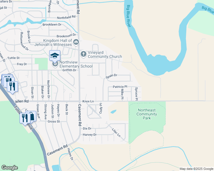 map of restaurants, bars, coffee shops, grocery stores, and more near 2126 Spain Drive in Manhattan