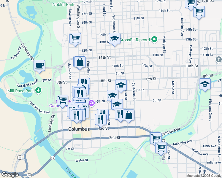 map of restaurants, bars, coffee shops, grocery stores, and more near 718 7th Street in Columbus