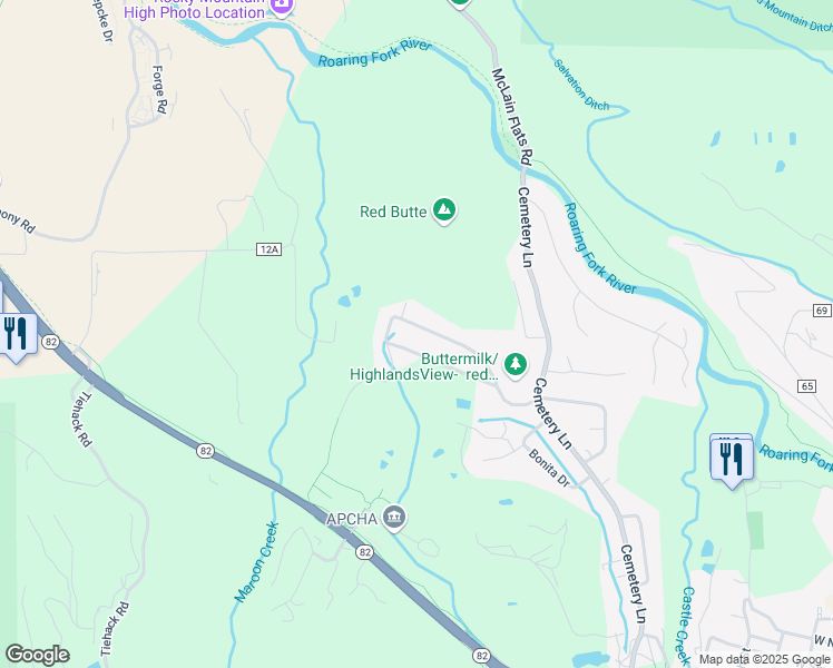 map of restaurants, bars, coffee shops, grocery stores, and more near 1610 Homestake Drive in Aspen