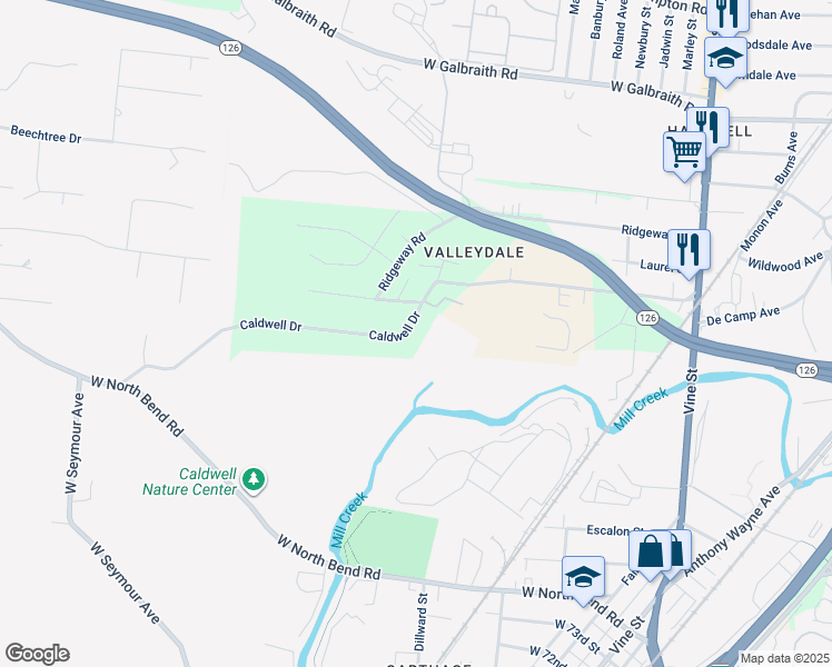 map of restaurants, bars, coffee shops, grocery stores, and more near in Elmwood Place