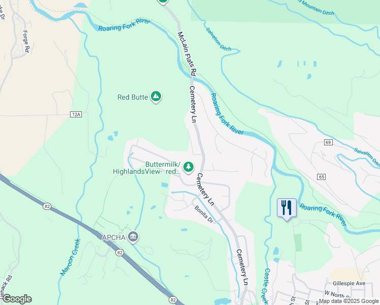 map of restaurants, bars, coffee shops, grocery stores, and more near 1500 Silver King Drive in Aspen