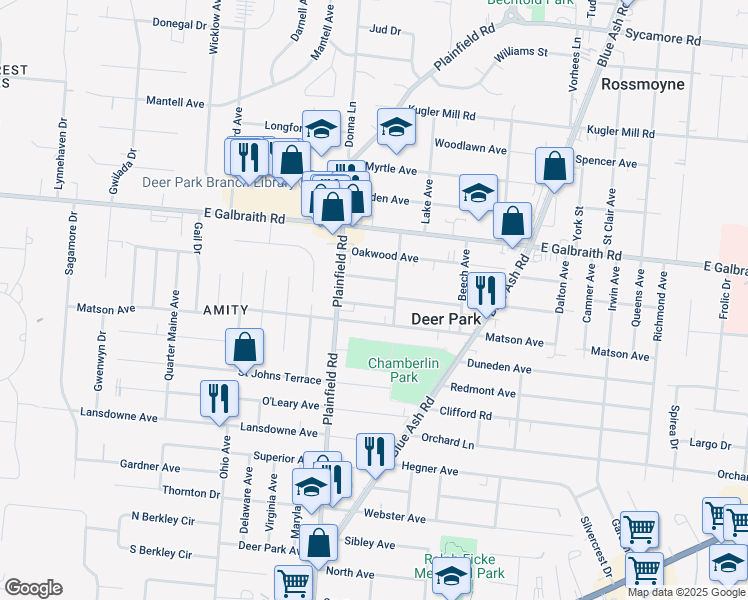 map of restaurants, bars, coffee shops, grocery stores, and more near 4191 Hoffman Avenue in Deer Park