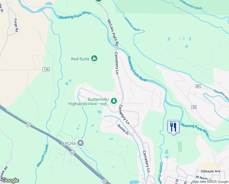 map of restaurants, bars, coffee shops, grocery stores, and more near 1500 Silver King Drive in Aspen