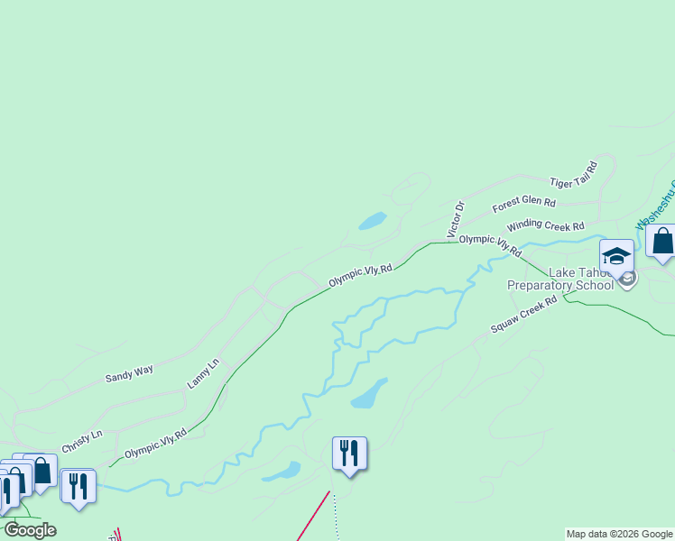 map of restaurants, bars, coffee shops, grocery stores, and more near 1020 Squaw Valley Road in Tahoe City