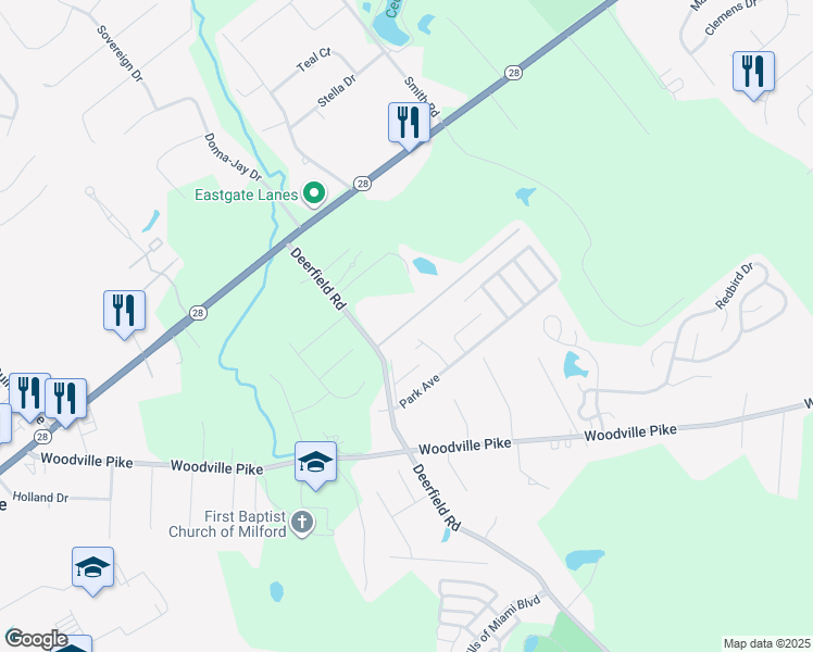 map of restaurants, bars, coffee shops, grocery stores, and more near 99 Meadowcrest Lane in Loveland