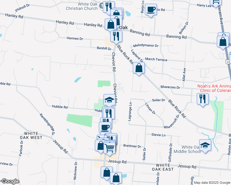 map of restaurants, bars, coffee shops, grocery stores, and more near 6312 Cheviot Road in Cincinnati