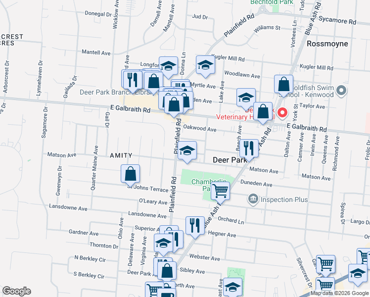 map of restaurants, bars, coffee shops, grocery stores, and more near 4110 Matson Avenue in Cincinnati
