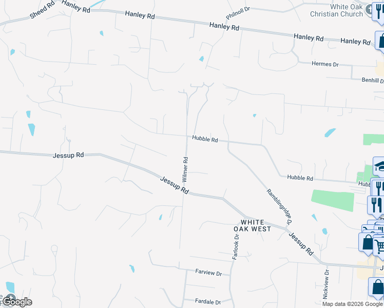 map of restaurants, bars, coffee shops, grocery stores, and more near 6110 Wilmer Road in Cincinnati