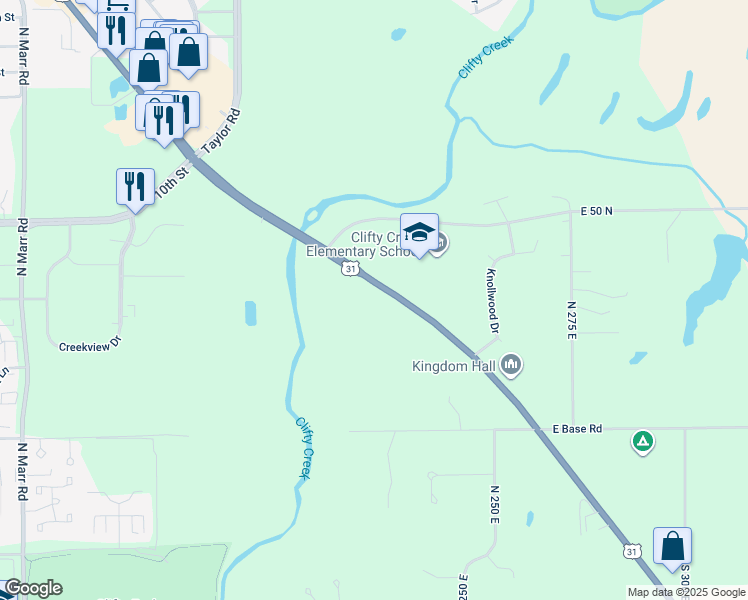 map of restaurants, bars, coffee shops, grocery stores, and more near 740 North National Road in Columbus