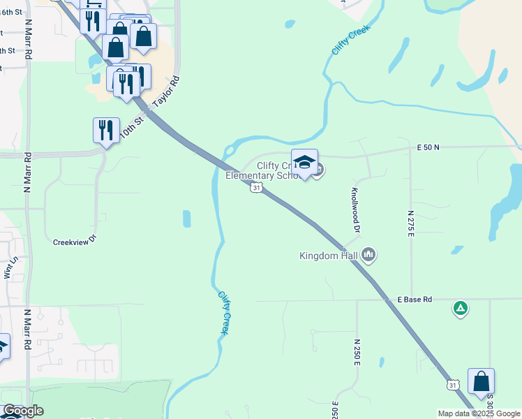 map of restaurants, bars, coffee shops, grocery stores, and more near 740 North National Road in Columbus
