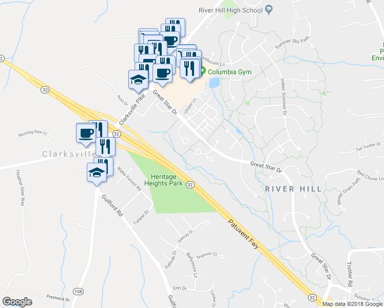 map of restaurants, bars, coffee shops, grocery stores, and more near 6043 Blue Point Court in Clarksville