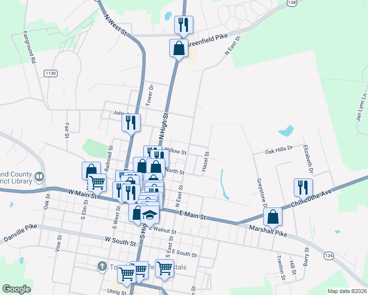 map of restaurants, bars, coffee shops, grocery stores, and more near 147 Willow Street in Hillsboro