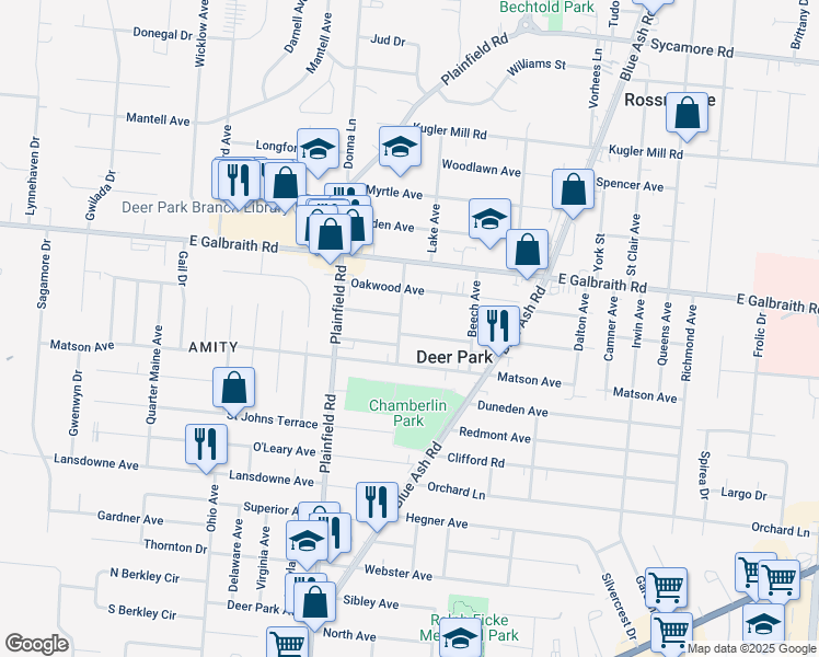 map of restaurants, bars, coffee shops, grocery stores, and more near 4213 Schenck Avenue in Cincinnati