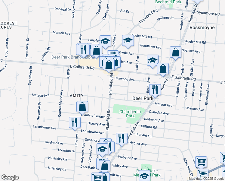 map of restaurants, bars, coffee shops, grocery stores, and more near 4110 Matson Avenue in Cincinnati