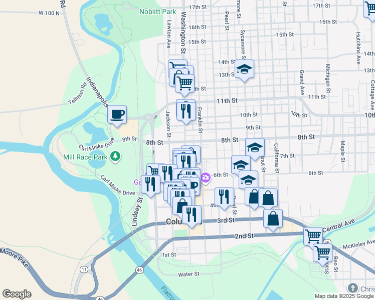 map of restaurants, bars, coffee shops, grocery stores, and more near 700 7th Street in Columbus