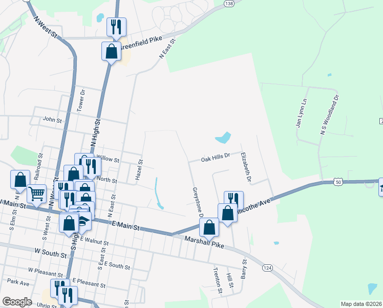 map of restaurants, bars, coffee shops, grocery stores, and more near 148 Greystone Drive in Hillsboro
