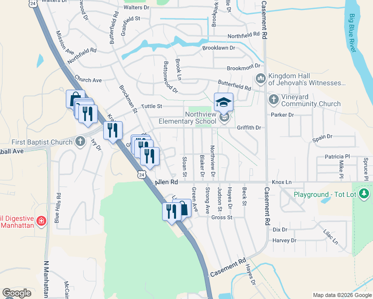 map of restaurants, bars, coffee shops, grocery stores, and more near 2221 Green Avenue in Manhattan