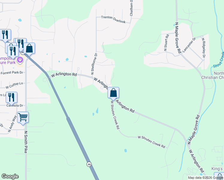 map of restaurants, bars, coffee shops, grocery stores, and more near 4444 Rajumi Drive in Bloomington