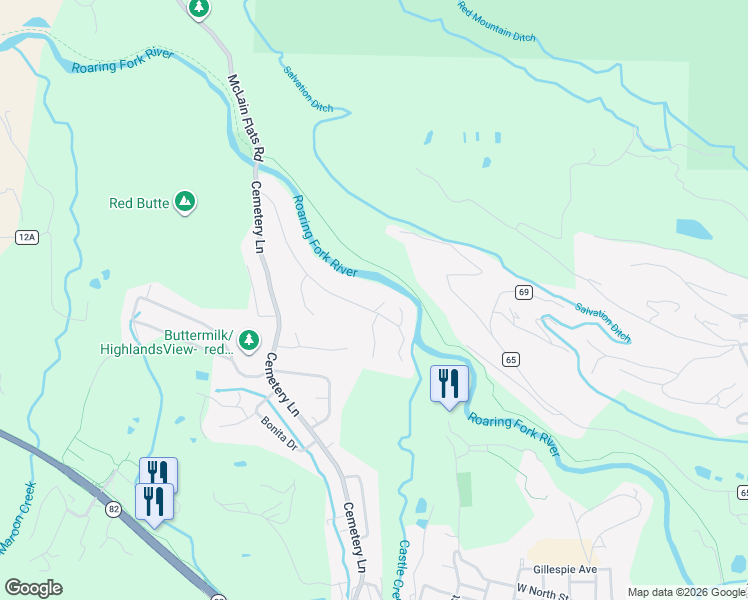 map of restaurants, bars, coffee shops, grocery stores, and more near Rio Grande Trail in Aspen