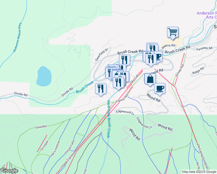 map of restaurants, bars, coffee shops, grocery stores, and more near 54B Elbert Lane in Snowmass Village