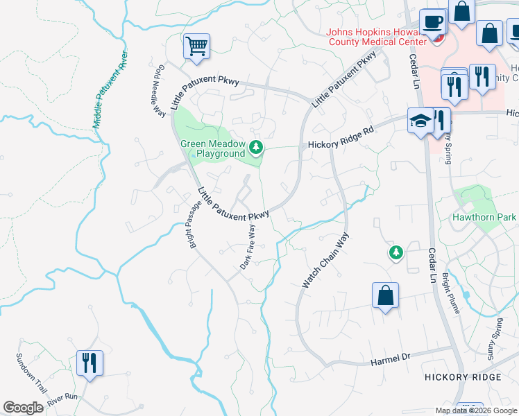 map of restaurants, bars, coffee shops, grocery stores, and more near 11608 Little Patuxent Pkwy in Columbia