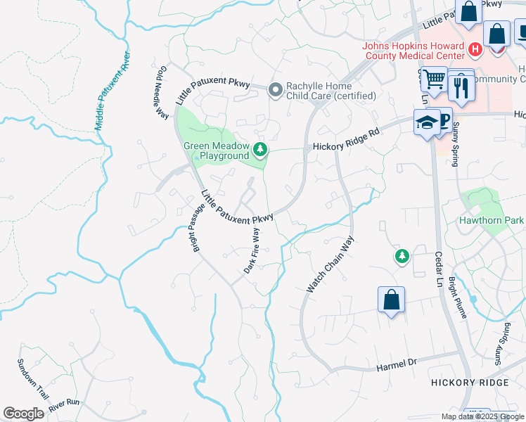 map of restaurants, bars, coffee shops, grocery stores, and more near 11608 Little Patuxent Parkway in Columbia