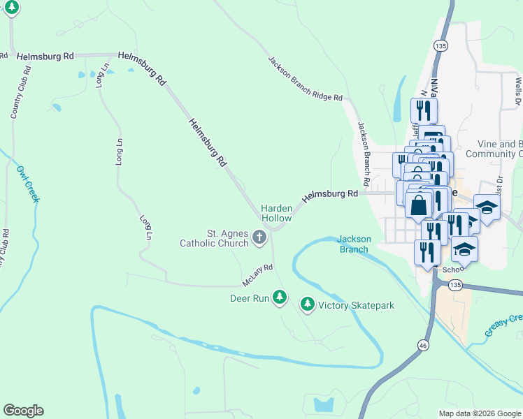 map of restaurants, bars, coffee shops, grocery stores, and more near 725 Helmsburg Road in Nashville