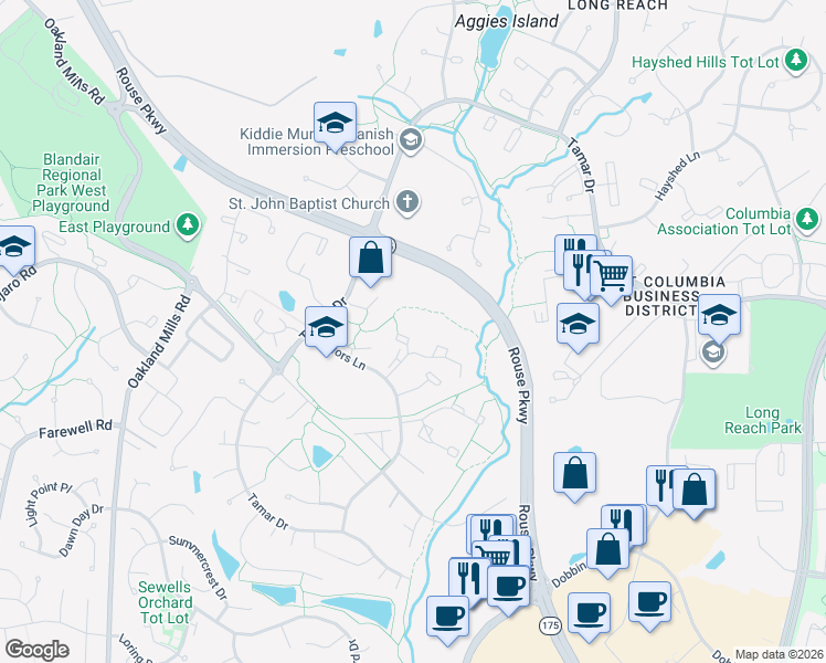 map of restaurants, bars, coffee shops, grocery stores, and more near 6037 Majors Lane in Columbia