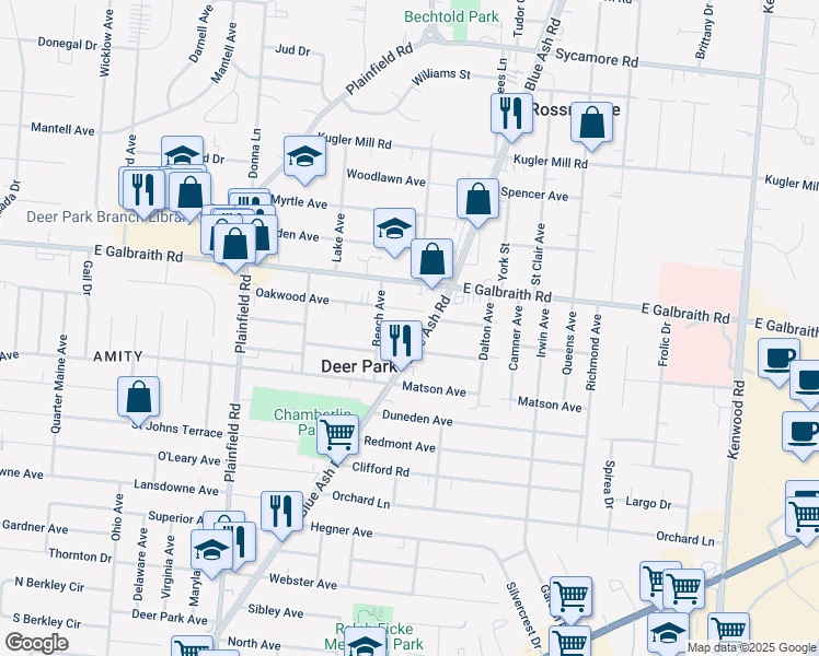 map of restaurants, bars, coffee shops, grocery stores, and more near 4317 Oakwood Avenue in Cincinnati