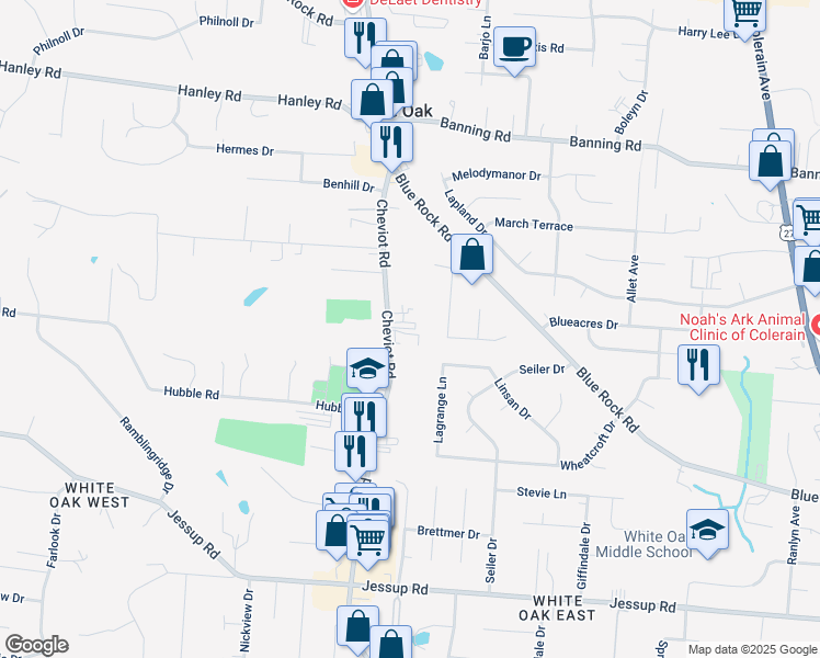 map of restaurants, bars, coffee shops, grocery stores, and more near 6400 Cheviot Road in Cincinnati