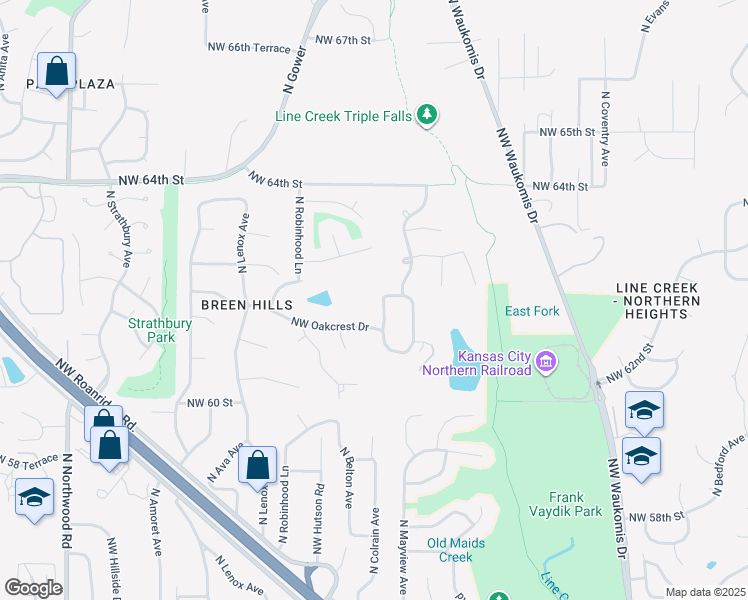 map of restaurants, bars, coffee shops, grocery stores, and more near 3204 Northwest Karen Street in Kansas City