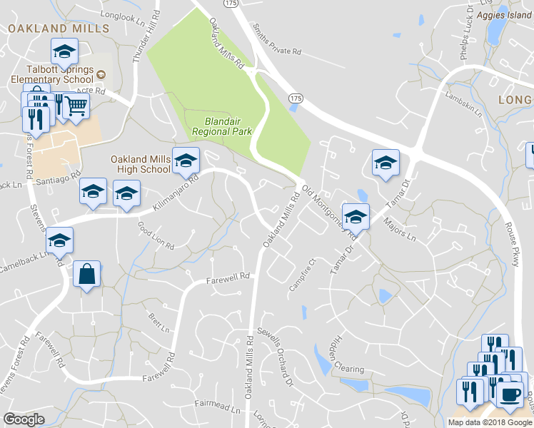 map of restaurants, bars, coffee shops, grocery stores, and more near 9320 Matador Road in Columbia