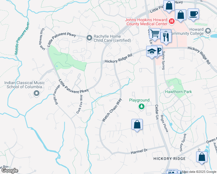 map of restaurants, bars, coffee shops, grocery stores, and more near 6072 Wild Ginger Court in Columbia