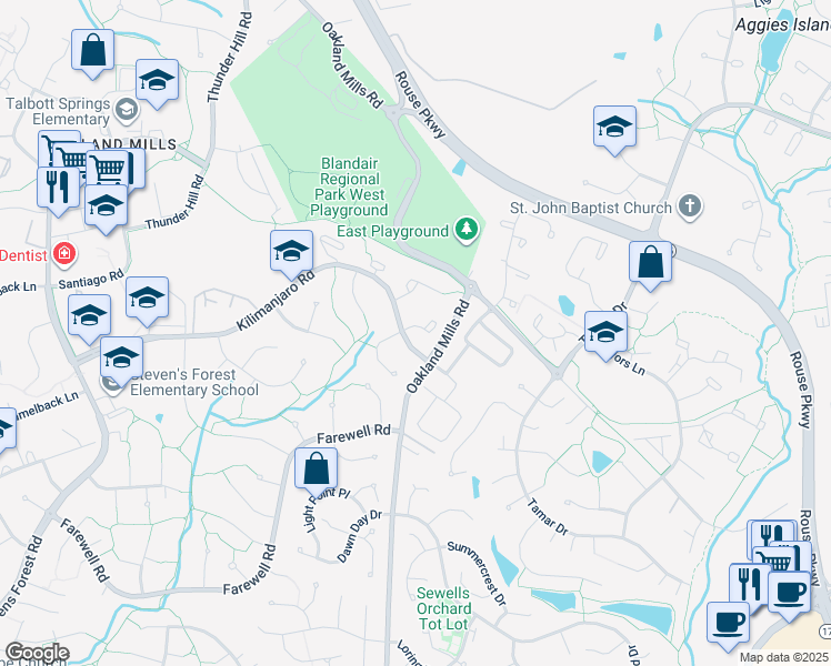 map of restaurants, bars, coffee shops, grocery stores, and more near 9318 Matador Road in Columbia